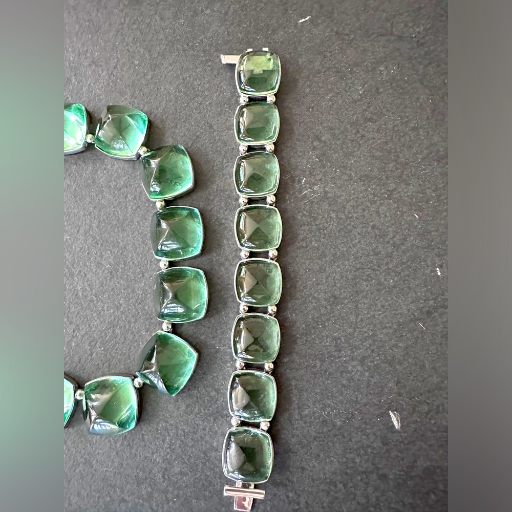 Authentic BACCARAT set green MEDICIS Crystal Sterling Necklace & Bracelet. - Picture 3 of 13
